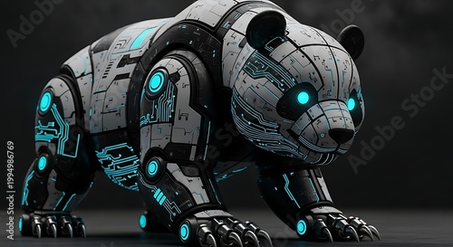 Cute Futuristic Robotic Panda AI Mecha Animal 3D Illustration