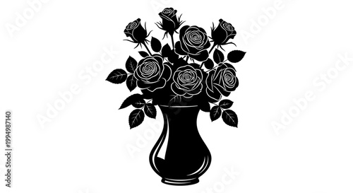 Flowers Black roses bouquet, vase illustration, floral arrangement, decorative flowers isolated on White Background vactor EPS