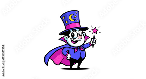 Cartoon magician character holding a magic wand