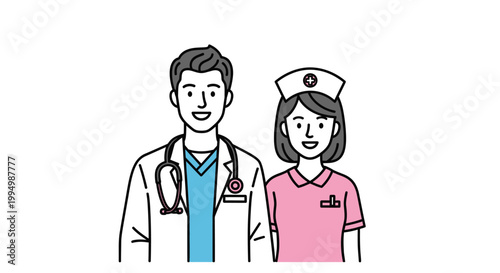 Smiling medical staff team with a male doctor and a female nurse in uniform