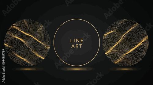 Luxury black and gold line art circular composition