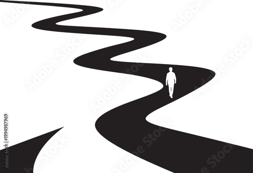 Silhouette of a man walking on a winding road