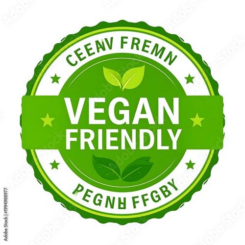Vegan friendly label with green leaf.