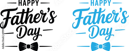 Simple Happy Fathers Day lettering designs featuring horizontal lines and a bow tie in two different color schemes