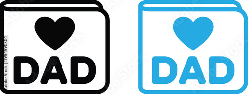Two icons representing love for fathers featuring heart symbols and the word DAD in different colors