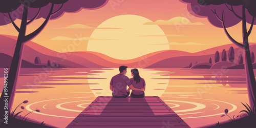 Couple walking on beach at sunset silhouette by the sea and sand landscape