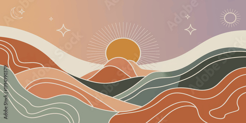 Girl in the sea illustration with beach ocean waves summer vacation scene