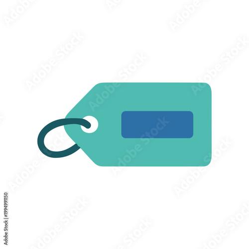 Teal label tag with ring.