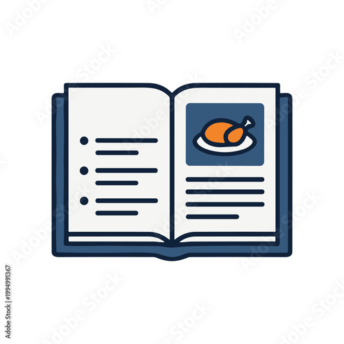 Open Book with Food Illustration Inside.