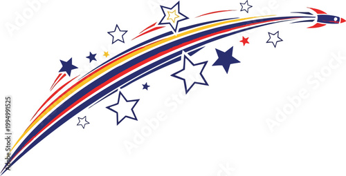 Celebrate the journey with a rocket launching into a starry sky, symbolizing achievement and reaching new heights in a dynamic composition