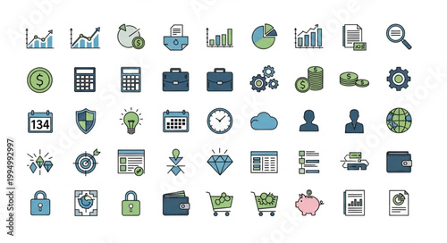 Collection of Business and Finance Icons for Digital Use.