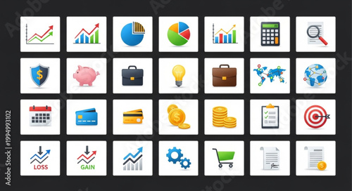 Collection of Business and Finance Icons and Symbols.