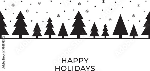 Christmas forest silhouette with snowflakes and stars