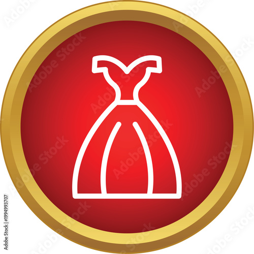 White bridal gown outline in a red and gold circle button