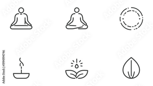 Harmony of Contemplation: An ensemble of serene icons representing the essence of mindfulness and meditation, portraying a journey towards inner peace and wellness.