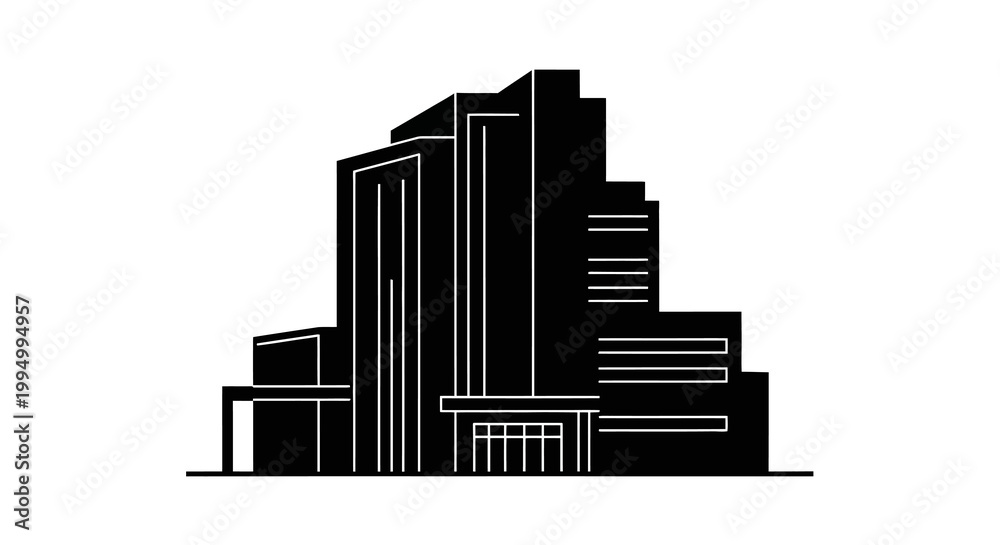 Fototapeta premium Minimalist black silhouette of a modern city building structure