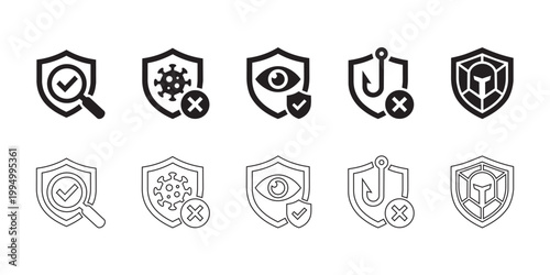 Safe Browsing Solid Icons Set. secure access, safe link, verification, firewall, antivirus, hacking protection, cyber defense, network security set