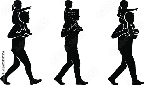 Heartwarming father's day elements silhouette of fathers carrying children on shoulders a celebration of family bonds