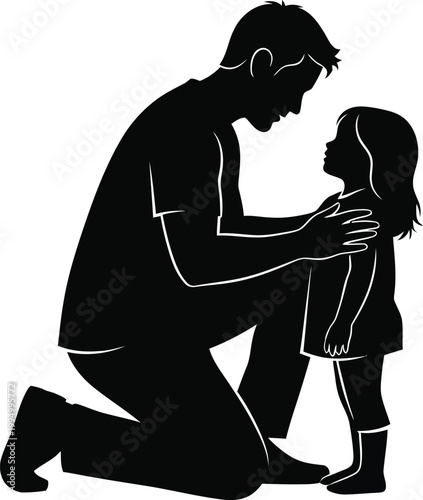 Touching father's day silhouette a dad kneeling to embrace his daughter celebrating family love and bonds
