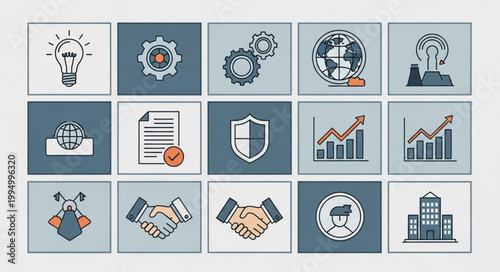 Collection of Business and Technology Icons for Digital Presentation.