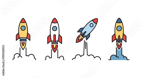 Rocket Takeoff Line art vector abstract clean shapes