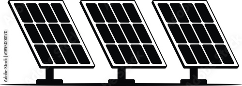 Three solar panels on stands for renewable energy and sustainable power generation
