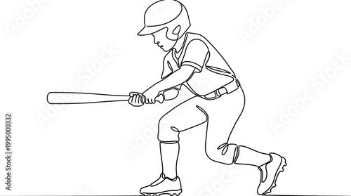 Continuous single line drawing of a baseball player hitting the ball.