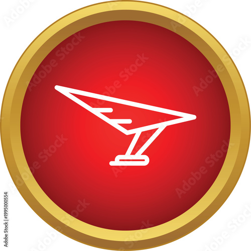 Outline hang glider symbol in a red circle with a golden border