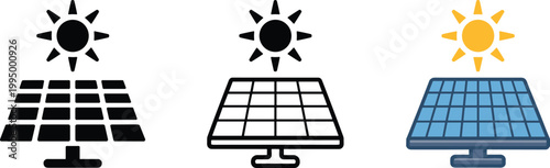 Solar panel energy progression from dawn to full sunlight with battery storage illustration