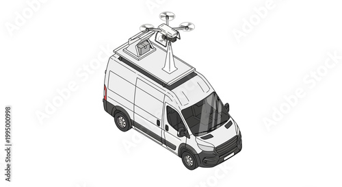 Futuristic Isometric Drone Delivery Van Illustration for Last Mile Logistics and Autonomous Shipping