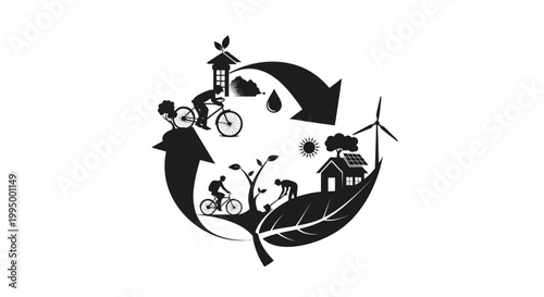 Sustainable living cycle people nature and renewable energy sources