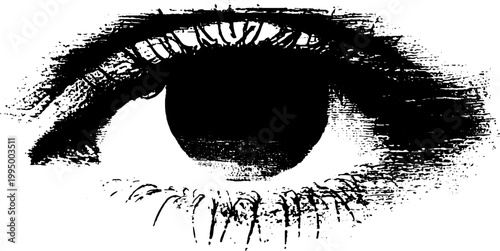All seeing eye high contrast black ink graphic for mystical background and poster design