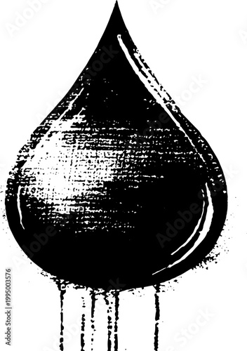 Large ink droplet with textured drips high contrast alchemy symbol for bold background and poster design