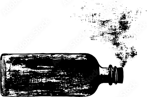 Horizontal ink bottle with rising smoke high contrast black and white composition for background and poster design