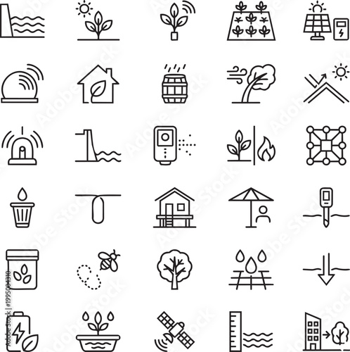 30 Climate Resilience Line Icons – Adaptation Technology, Sustainability, Renewable Energy, Environmental Protection Vector Set for UI UX