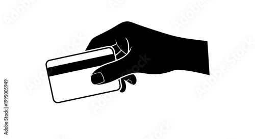 Black silhouette of hand holding credit card, minimalist payment icon vector, bank card transaction and financial purchase concept illustration