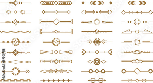 Art Deco Border Collection with Gold Ornamental Page Dividers, Decorative Headers and Calligraphic Flourishes in 1920s Style for Stationery, Invitations, Editorial Layouts and Classic Design