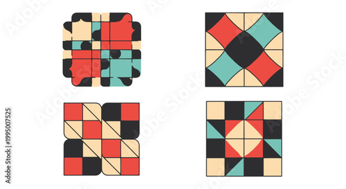 Quilt Patch Layout Line art clean colorful abstract vector