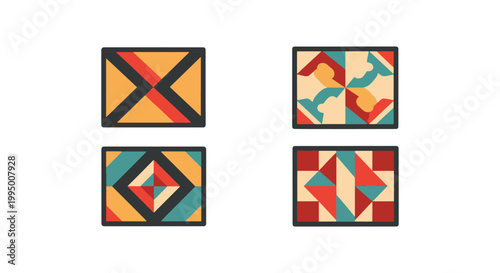 Quilt Pattern Grid Line art modern abstract colorful