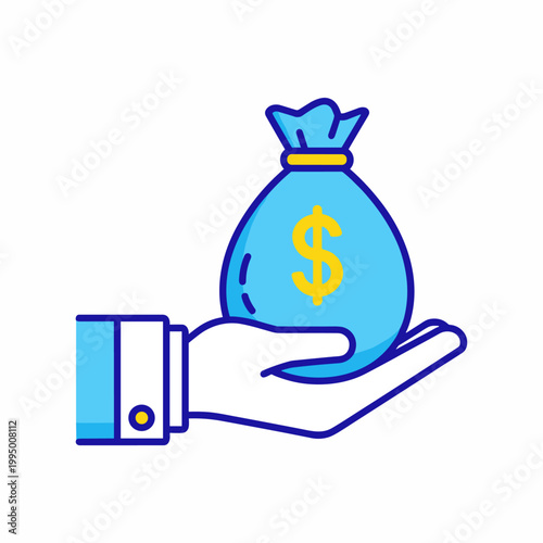 A hand holding a money bag with dollar sign.
