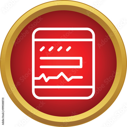 Electronic medical device with a heartbeat ekg line on a red and gold icon