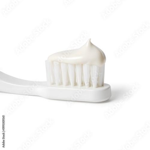 toothbrush with toothpaste for daily dental hygiene routine isolated on white background