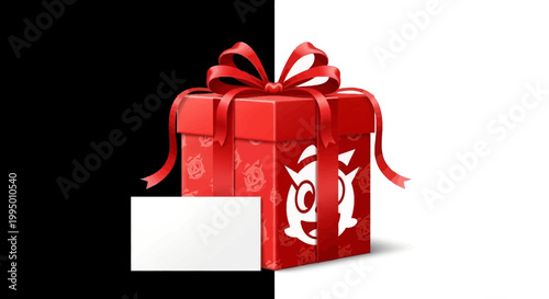 A red gift box with ribbon.