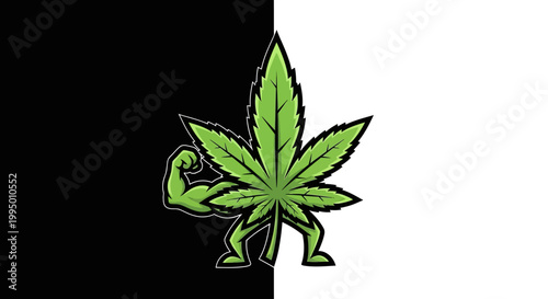 A green cannabis leaf flexing its muscles.