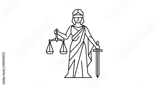 Lady Justice Themis Icon Outline Illustration.