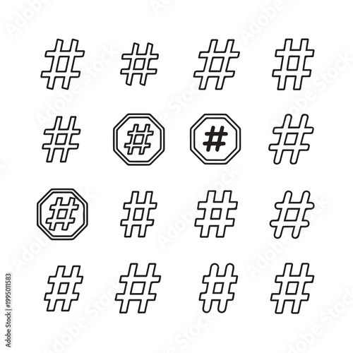 Collection of Hashtag Symbols in Outline Style During a Clean White Background