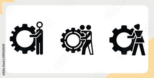 Teamwork and collaboration with gears and people icons teamwork collaboration