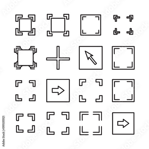 Collection of Interface Crop and Resize Icons with Arrows and Crosshairs