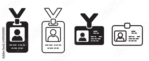 ID card vector icons set, name badge lanyard access card clip, security identification symbol, corporate identity design, business event badge elements