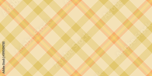 Satin plaid check texture, interior fabric vector seamless. Skill background pattern textile tartan in wheat and yellow colors.